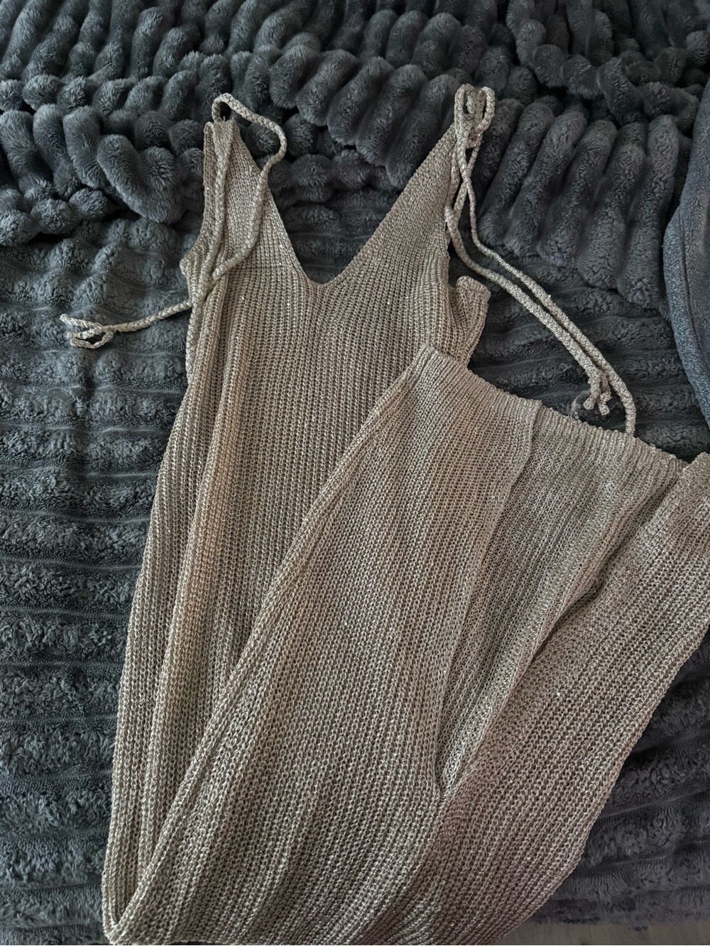 Knit V-Neck Maxi Dress in Taupe
